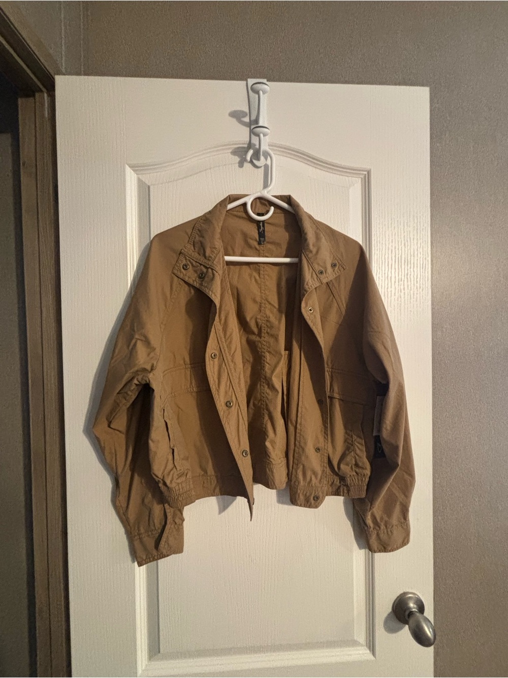 Lightweight Tan Utility Jacket with Snap Front